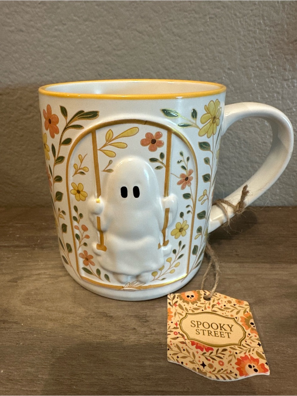 Spooky Street Ghost On Swing Floral Mug